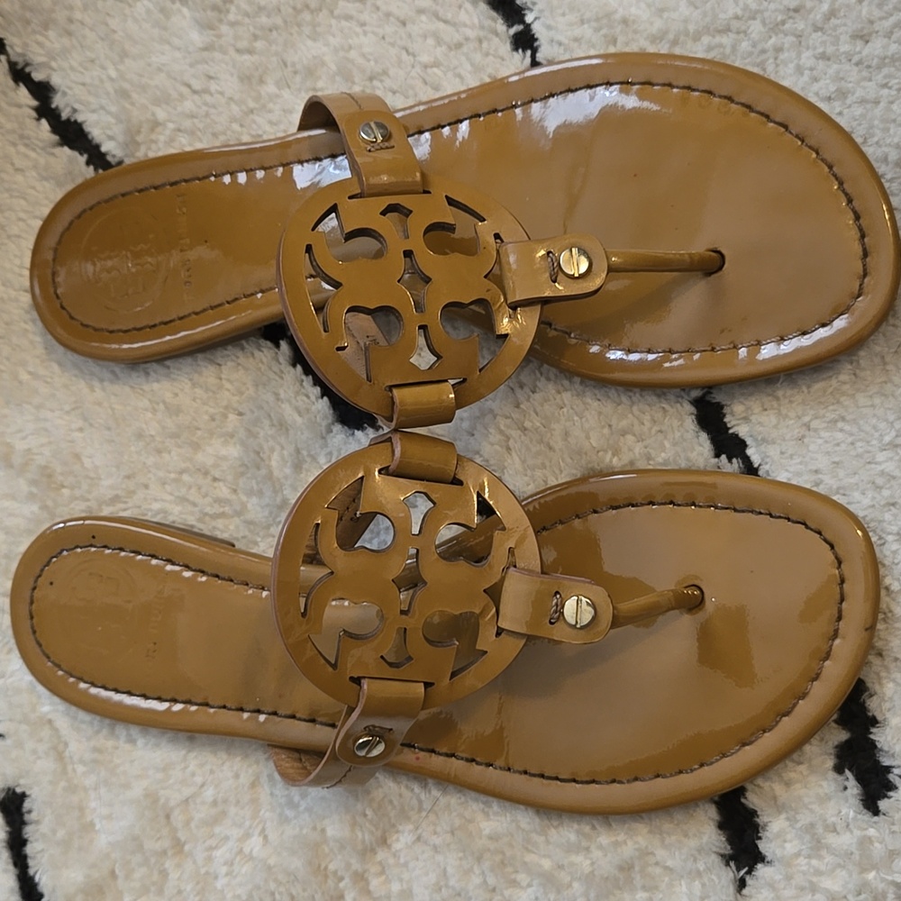 Tory Burch Tan patent Miller Logo Sandals Size 8